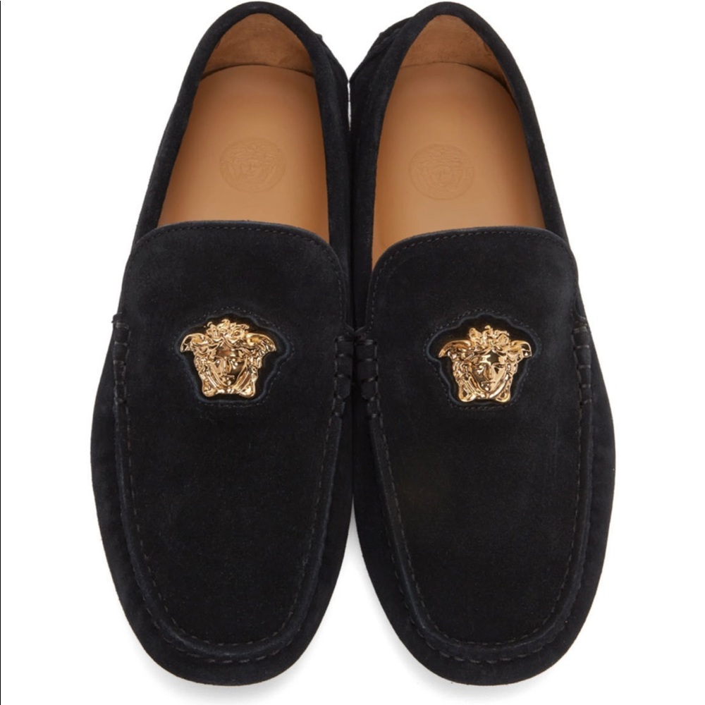 VERSACE Black Suede 'La Medusa' Loafers